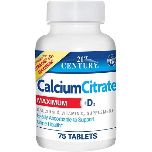 21st Century, Calcium Citrate Maximum + D3 Tablets, 75 Ea